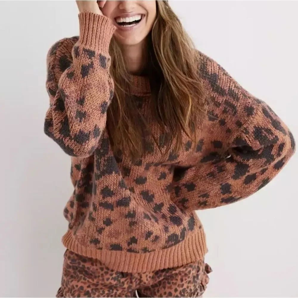 Aerie Animal Print Oversized Long Sleeve Crew Neck Sweater Size XS
